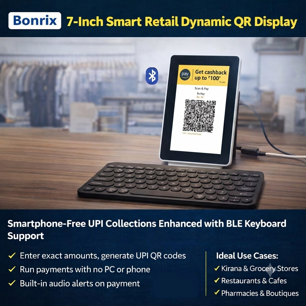 Bonrix 7-Inch Smart Retail Dynamic QR Code USB Portrait Display