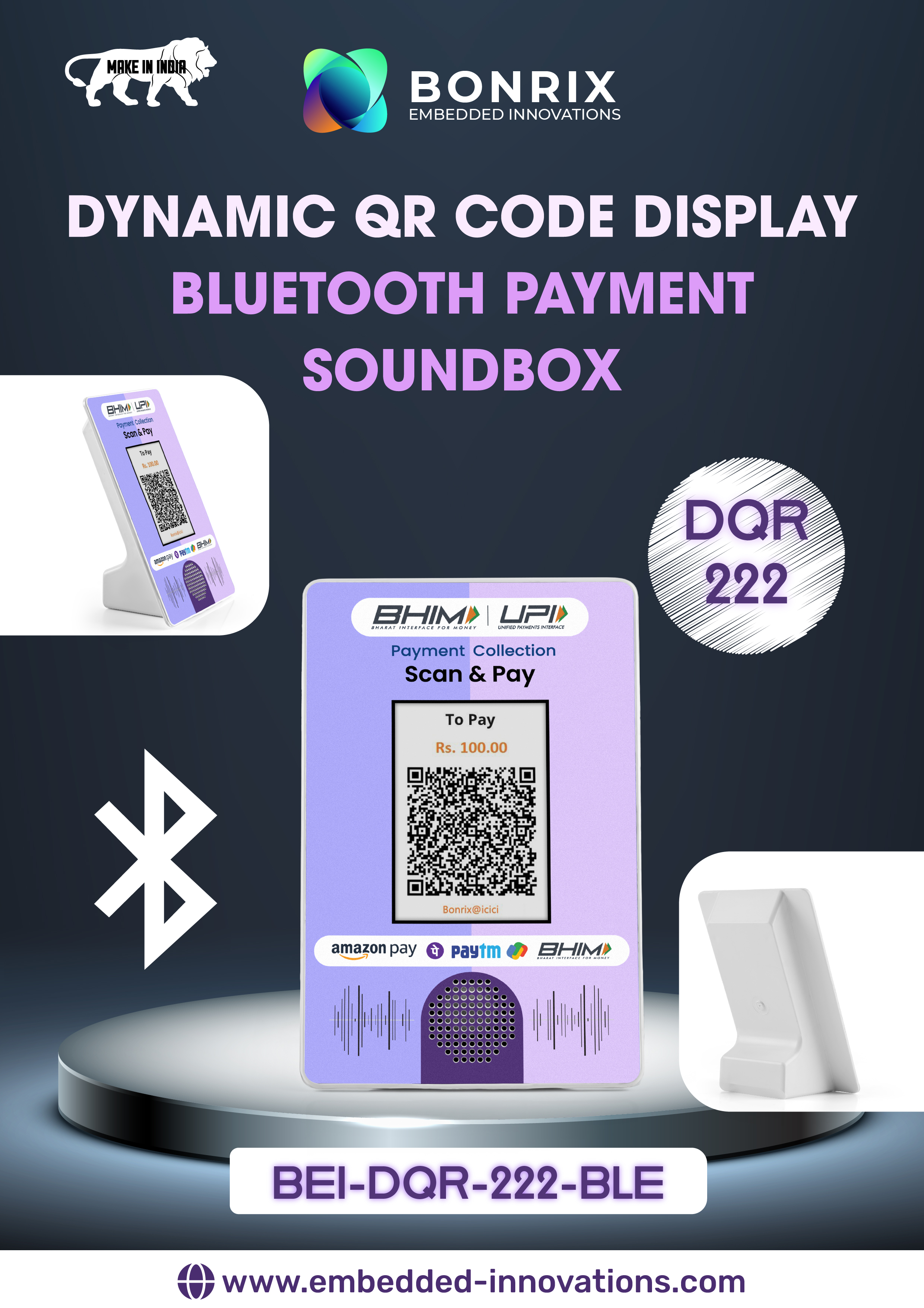 Digital QR - Bluetooth Payment Soundbox + Dynamic QR Display(DQR-222)