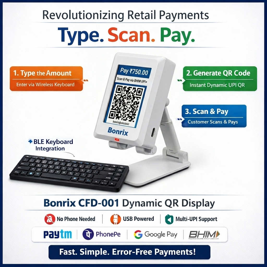 Bonrix CFD-001 Dynamic QR Display with BLE Keypad for BHIM UPI Retail Payments